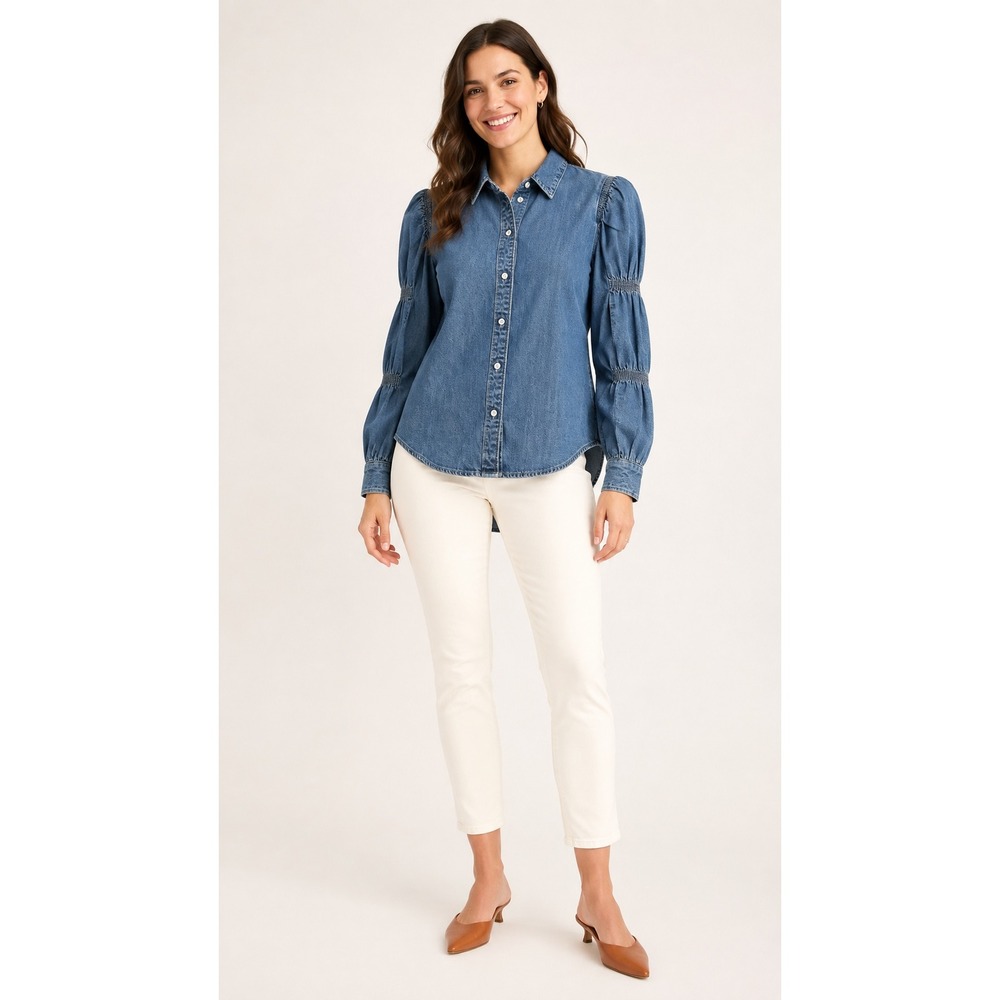NWT Levi's Zuma Denim Shirt XS S Puff Balloon Sleeve Tencel Button Up Blouse